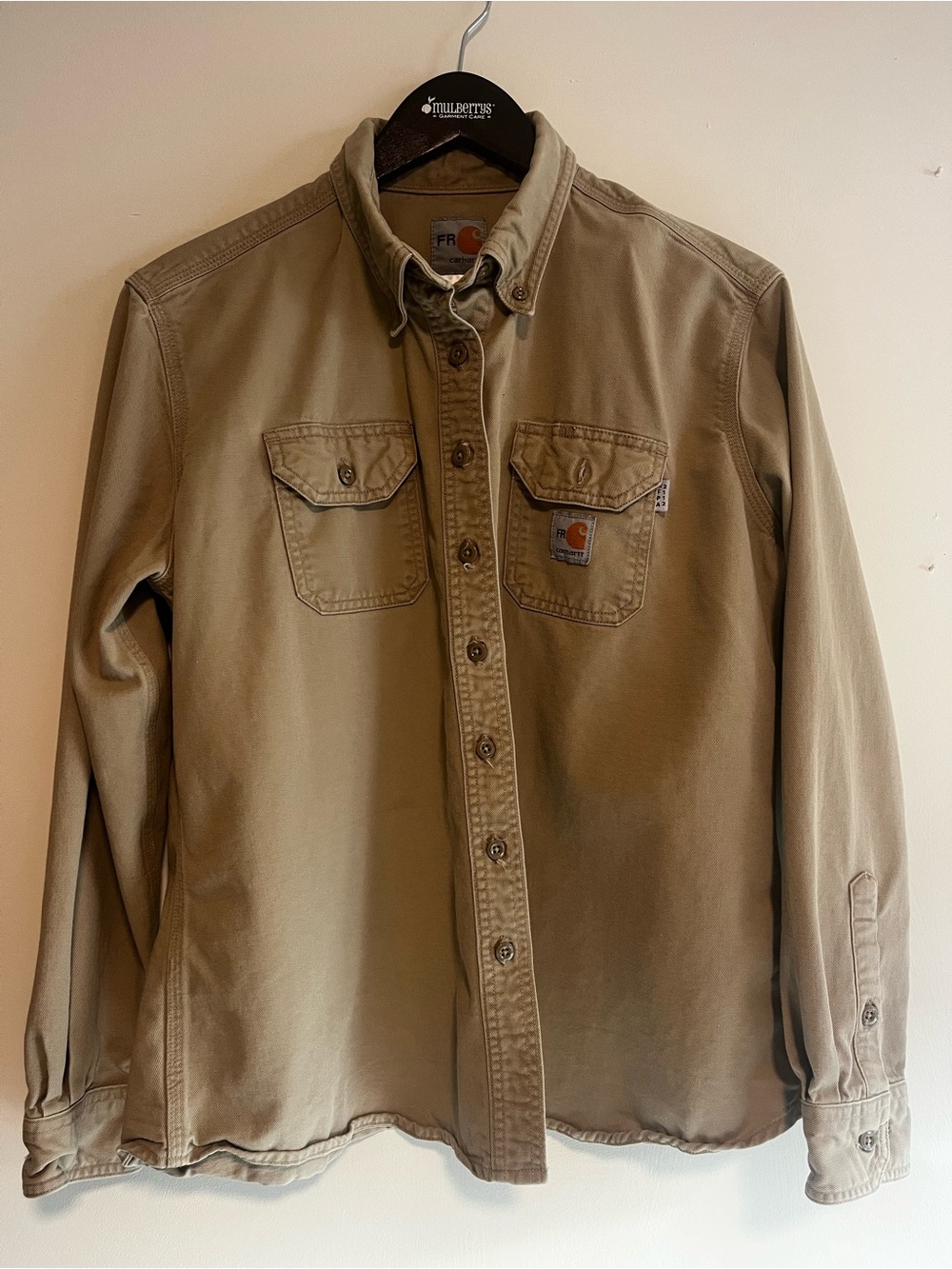 Carhartt Fire Resistant Womens Khaki Work Shirt - Long Sleeve Button-Up